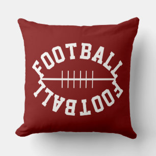 Cool Fun FOOTBALL Shape Text On Vintage Red Cushion