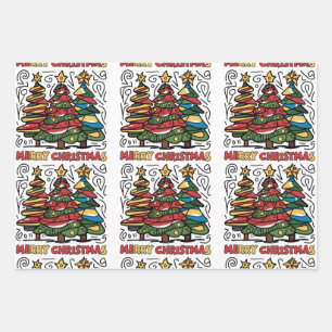 Cool Fun Funky Christmas Trees Abstract Art Wrapping Paper Sheet