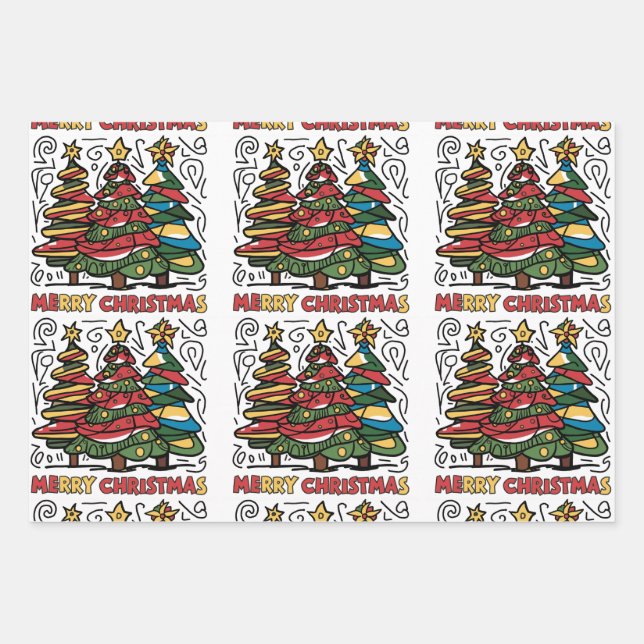 Cool Fun Funky Christmas Trees Abstract Art Wrapping Paper Sheet (Front)