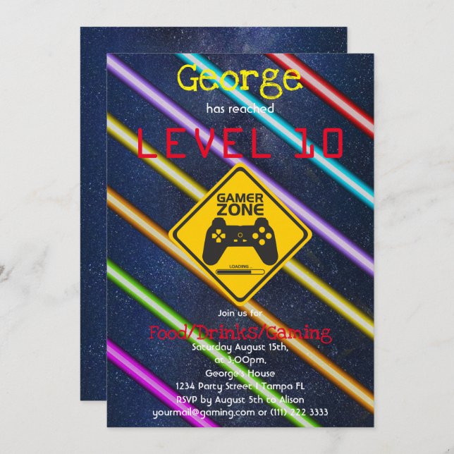Cool, Fun Gaming Boy's Birthday Party Invitation (Front/Back)