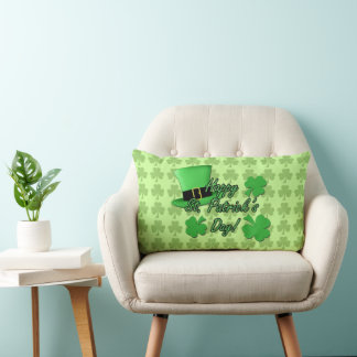 Cool fun Green top hat Shamrocks Patricks Day Lumbar Cushion