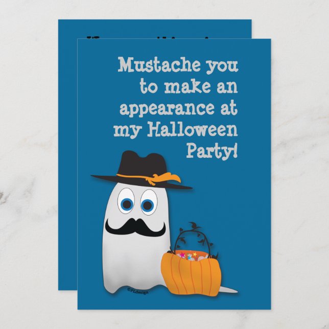 Cool fun Halloween moustache you Ghost Invitation (Front/Back)