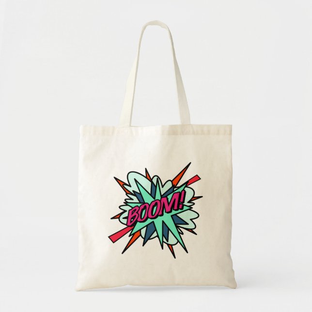 Cool Fun Modern Comic Book BOOM Tote Bag (Front)