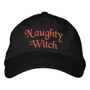 Cool Fun Naughty Witch Quote Red Black  Embroidered Hat