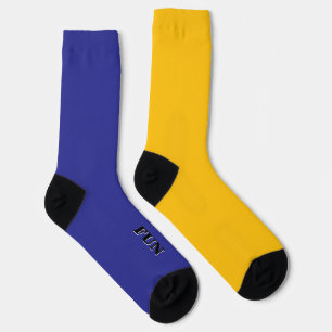 Cool Fun Orange Blue Solid Colour Mismatched Socks