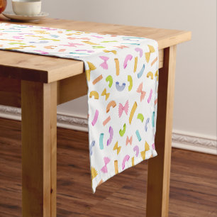 Cool fun pasta macaroni colourful pattern on white short table runner
