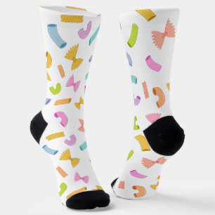 Cool fun pasta macaroni colourful pattern on white socks