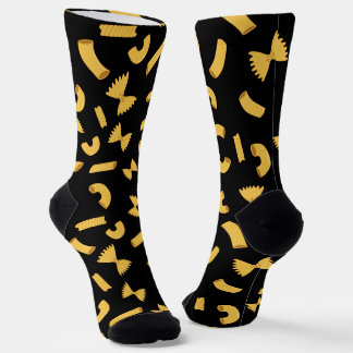Cool fun pasta macaroni pattern on black socks
