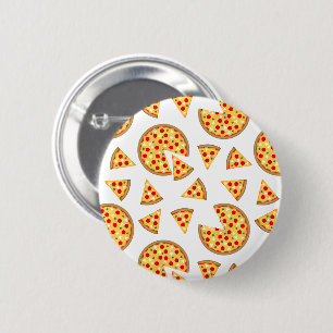 Cool fun pizza and slices pattern on white 6 cm round badge