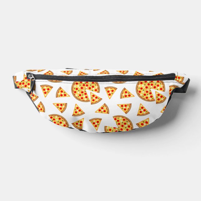 Cool fun pizza and slices pattern on white bum bags (Lay Down)