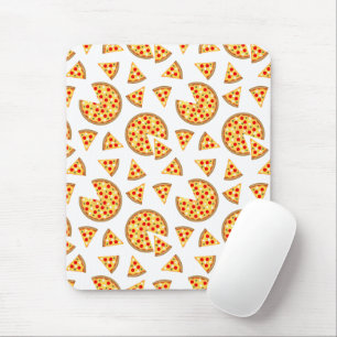 Cool fun pizza and slices pattern on white mouse pad