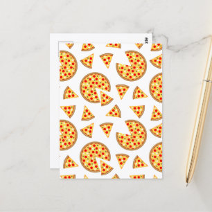 Cool fun pizza and slices pattern on white postcard
