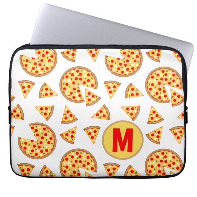 Cool fun pizza and slices pattern white Monogram Laptop Sleeve (Front)