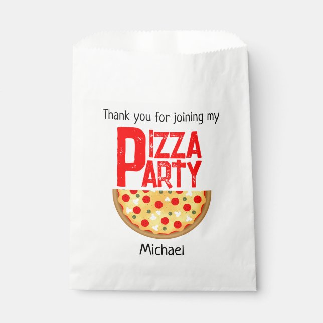 Cool fun pizza party kids birthday favour bag (Front)