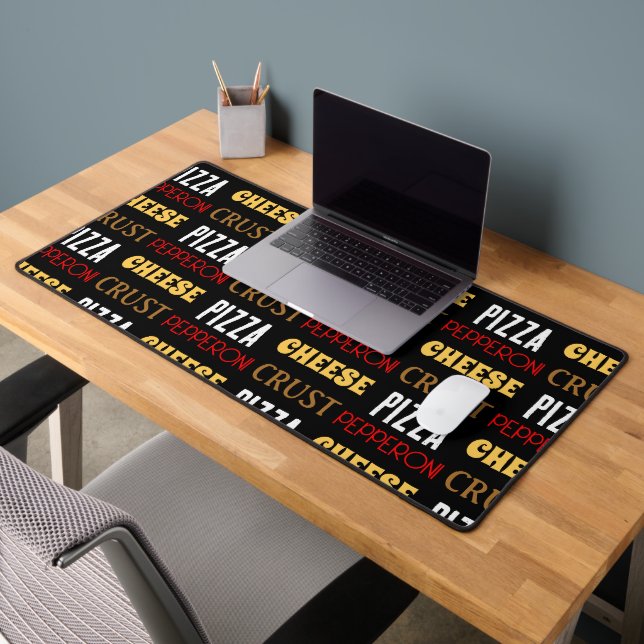 Cool fun pizza pepperoni cheese crust text pattern desk mat (Office 2)