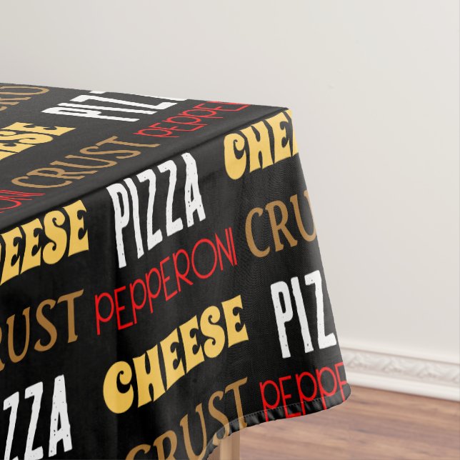 Cool fun pizza pepperoni cheese crust text pattern tablecloth (In Situ)