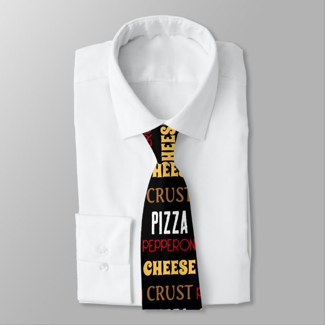 Cool fun pizza pepperoni cheese crust text pattern tie (Tied)