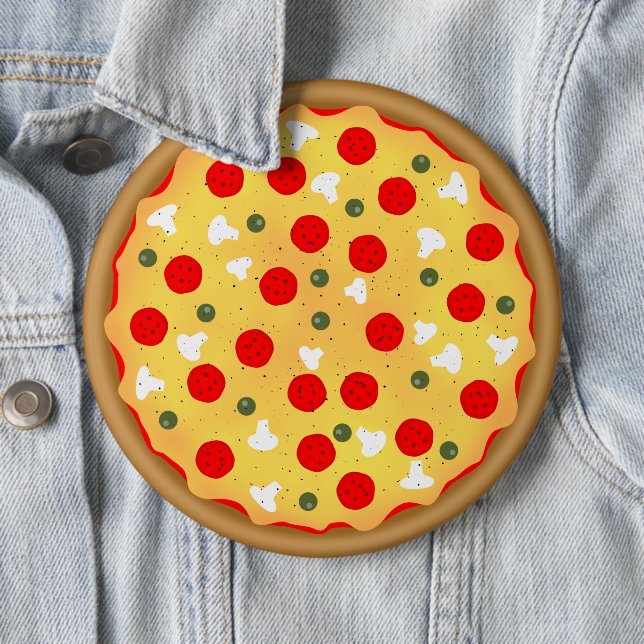 Cool fun pizza pepperoni mushroom 6 cm round badge (In Situ)