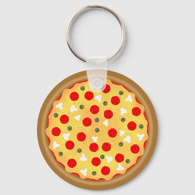 Cool fun pizza pepperoni mushroom key ring (Front)