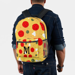 Cool fun pizza pepperoni mushroom Monogram  Printed Backpack