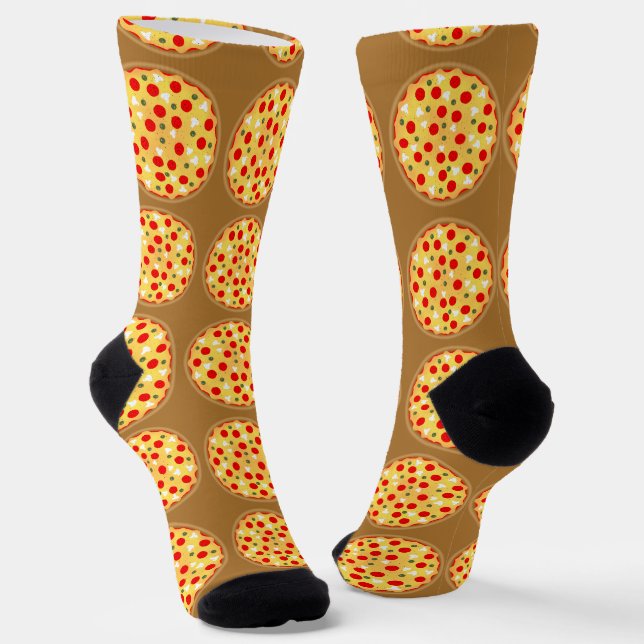 Cool fun pizza pepperoni mushroom socks (Angled)