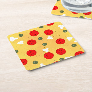 Cool fun pizza pepperoni mushroom square paper coaster