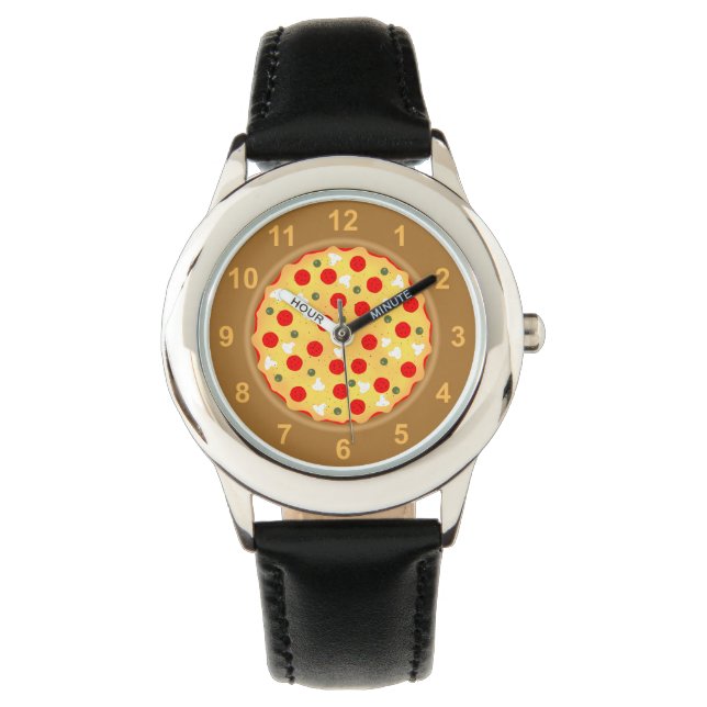 Cool fun pizza pepperoni mushroom with numbers watch (Front)