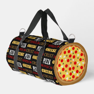 Cool fun pizza pepperoni pattern cheese crust text duffle bag