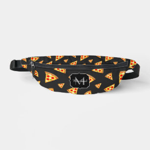 Cool fun pizza slices pattern dark grey Monogram Bum Bags