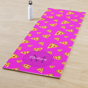 Cool fun pizza slices pattern Monogram neon pink 2 Yoga Mat