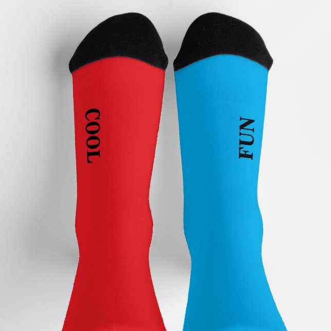 Cool Fun Red Blue Solid Colour Mismatched  Socks (Top)
