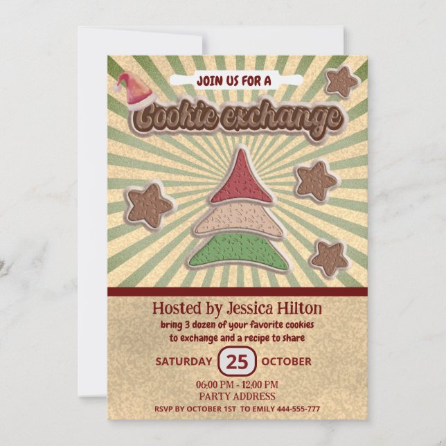 Cool fun retro typography cookie exchange party invitation (Front)