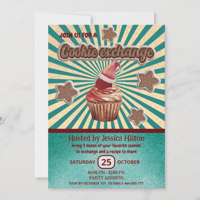 Cool fun retro typography cookie exchange party invitation (Front)