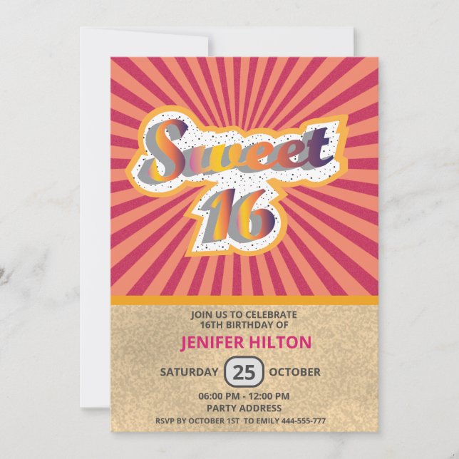 Cool fun retro typography sweet 16 invitation (Front)