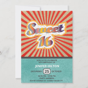 Cool fun retro typography sweet 16 invitation