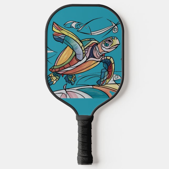 Cool Fun Sea Turtle Beach Abstract Art Pickleball Paddle (Front)