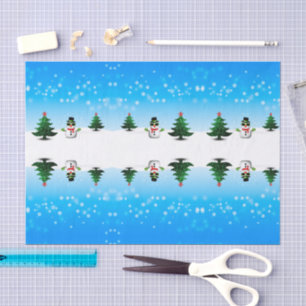 Cool fun Snowman Sparkly Christmas Trees blue Tissue Paper