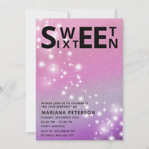 Cool fun teenage modern typography sweet 16 invitation