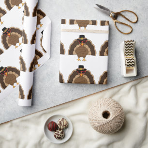 Cool Fun Turkey Thanksgiving pattern on white Wrapping Paper