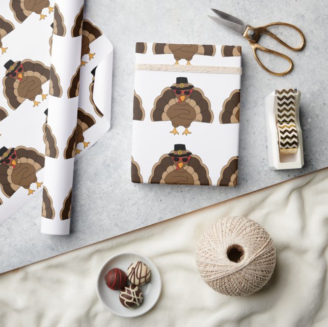 Cool Fun Turkey Thanksgiving pattern on white Wrapping Paper (Crafts)