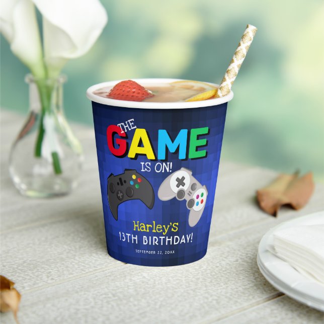 Cool Fun Video Game Birthday Party Paper Cups (Insitu)