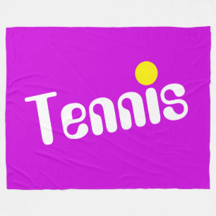 Cool Fun White Yellow TENNIS Text On Magenta Pink Fleece Blanket