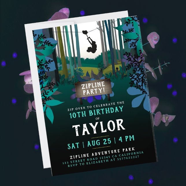 Cool Fun Zipline Turquoise Nature Party Adventure Invitation (Creator Uploaded)