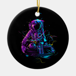 Cool Funky Astronaut Dj Playing Turntables In Spac Ceramic Ornament