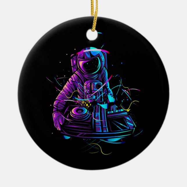 Cool Funky Astronaut Dj Playing Turntables In Spac Ceramic Ornament (Front)