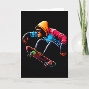 Cool Funky Bonobo Monkey Skateboarding Illustratio Card