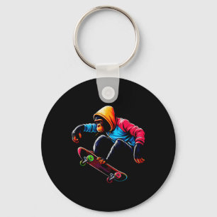 Cool Funky Bonobo Monkey Skateboarding Illustratio Key Ring