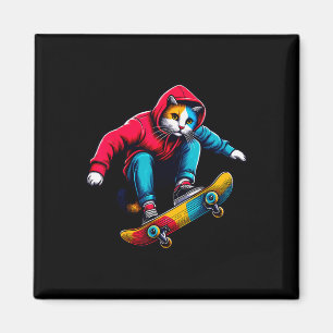 Cool Funky Cat Skateboarding Cat Lover Illustratio Magnet