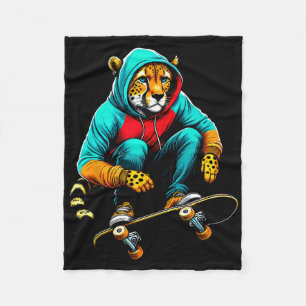 Cool Funky Cheetah Skateboarding Illustration Art Fleece Blanket