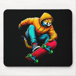 Cool Funky Cheetah Skateboarding Illustration Art  Mouse Pad